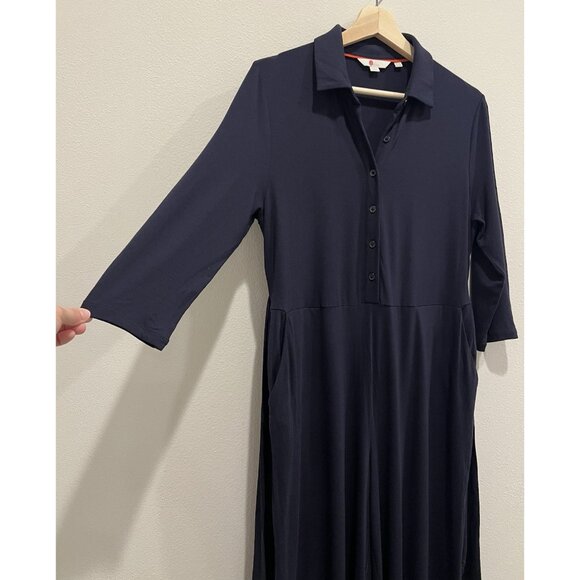BODEN Beatrice Jersey Jumpsuit Size 8P Navy pockets Stretch Long Sleeves Belt - Picture 13 of 16